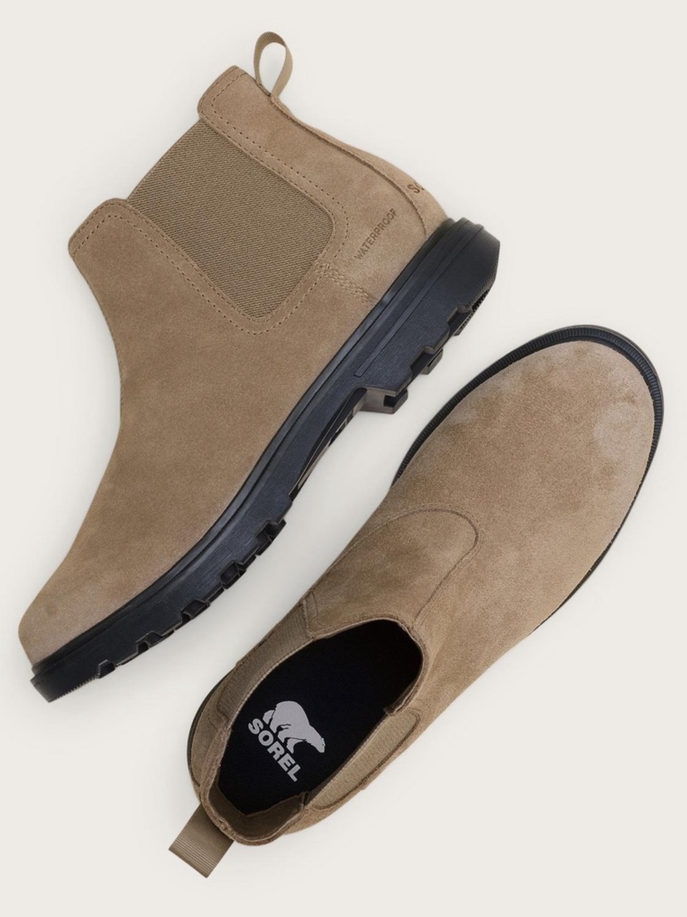 NWT Sorel Men's Sz 9 Cyprus Chelsea Waterproof Boots in Khaki II/Jet Colorway - Picture 2 of 11